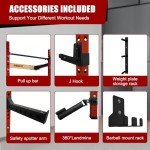 2.36''x 2.36'' Folding Squat Rack Wall Mounted 1100LBS Folding Power Rack Weight Capacity with Pull Up Bar J Hooks Safety Arm and Landmine Wall Squat Rack for Space-Saving Home Gym