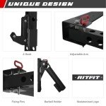 RitFit 2.36'' x 2.36'' Folding Squat Rack for Home Gym, Wall Mounted Squat Rack with Attachments - Space Saving Squat Power Rack, Black