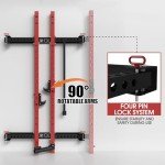 Mikolo 2" x 2" Folding Wall Mounted Squat Rack, 1000 Pounds Capacity Power Rack with Pull Up Bar, J Hooks, Landmine and Other Attachments, Space-Saving Home Gym(Red
