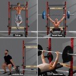 2.36''x 2.36'' Folding Squat Rack Wall Mounted 1100LBS Folding Power Rack Weight Capacity with Pull Up Bar J Hooks Safety Arm and Landmine Wall Squat Rack for Space-Saving Home Gym