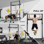 RitFit 2.36'' x 2.36'' Folding Squat Rack for Home Gym, Wall Mounted Squat Rack with Attachments - Space Saving Squat Power Rack, Black