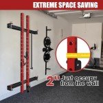 Mikolo 2" x 2" Folding Wall Mounted Squat Rack, 1000 Pounds Capacity Power Rack with Pull Up Bar, J Hooks, Landmine and Other Attachments, Space-Saving Home Gym(Red