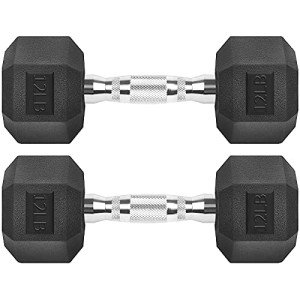 12 lb Rubber Coated Hex Dumbbells - Pair