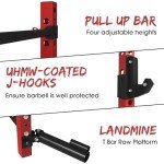 Mikolo 2" x 2" Folding Wall Mounted Squat Rack, 1000 Pounds Capacity Power Rack with Pull Up Bar, J Hooks, Landmine and Other Attachments, Space-Saving Home Gym(Red