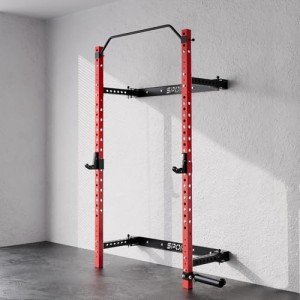 OutdoorVibe Foldable Wall Mounted Squat Rack, 1000LBS Capacity Folding Power Rack with Pull Up Bar, J Hook, Landmine, Folding Squat Rack for Garage&Home Gym