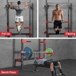 Fagus H 2.36'' x 2.36'' Folding Squat Rack Wall Mounted with Adjustable Pull-Up Bar, J-Hooks,Safety Arm,Dipping bar and Partable Space Saving Free Standing, Red