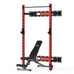 Mappding 2.36'' x 2.36'' Folding Wall Mounted Squat Rack, 1100 Pounds Capacity Power Rack with Weight Bench, Pull Up Bar, J Hooks and Other Attachments, Space-Saving Home Gym