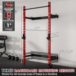 Mikolo Wall Mounted Squat Rack, Folding Power Rack with Lat Pulldown & Cable Crossover System, Power Cage with Pulley System and Training Attachments for Home Gym, Weight Capacity 1450LBS(Red)