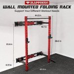 Mappding 2.36'' x 2.36'' Folding Wall Mounted Squat Rack, 1100 Pounds Capacity Power Rack with Weight Bench, Pull Up Bar, J Hooks and Other Attachments, Space-Saving Home Gym