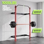 OutdoorVibe Foldable Wall Mounted Squat Rack, 1000LBS Capacity Folding Power Rack with Pull Up Bar, J Hook, Landmine, Folding Squat Rack for Garage&Home Gym