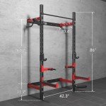 Fagus H 2.36'' x 2.36'' Folding Squat Rack Wall Mounted with Adjustable Pull-Up Bar, J-Hooks,Safety Arm,Dipping bar and Partable Space Saving Free Standing, Red