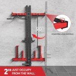 Fagus H 2.36'' x 2.36'' Folding Squat Rack Wall Mounted with Adjustable Pull-Up Bar, J-Hooks,Safety Arm,Dipping bar and Partable Space Saving Free Standing, Red