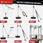 Mikolo Wall Mounted Squat Rack, Folding Power Rack with Lat Pulldown & Cable Crossover System, Power Cage with Pulley System and Training Attachments for Home Gym, Weight Capacity 1450LBS(Red)