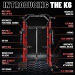 ER KANG Power Cage, PC06 1500LBS Power Rack with Cable Crossover System, Multi-Function Workout Cage, Squat Rack Home Gym (Red Power Cage Only)