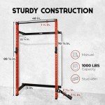 Yes4All 2" x 2" Tube with 1" Hole Space Saving Folding Wall Mounted Squat Rack for Home Gym, 1000lbs Capacity Steel Power Cage with Adjustable Pull-Up Bar, 360 Degree Landmine & Strong Steel J-Hooks