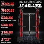 ER KANG Power Cage, PC06 1500LBS Power Rack with Cable Crossover System, Multi-Function Workout Cage, Squat Rack Home Gym (Red Power Cage Only)