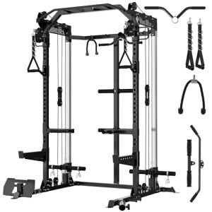 Mikolo Power Cage, 2000LB Power Rack with Independent Dual Pulley System, Multi-Function Home Gym Workout Machine for Cable Crossover (Black)