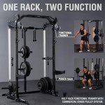 Mikolo Power Cage, 2000LB Power Rack with Independent Dual Pulley System, Multi-Function Home Gym Workout Machine for Cable Crossover (Black)