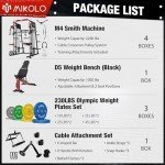 Mikolo Multi-Function Power Cage, 2200lbs Squat Rack with LAT-Pull Down System & Cable Crossover Machine, Training Equipment with Leg Hold-Down Attachment, Garage & Home Gym Package (Red)