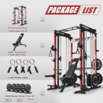 RitFit M1 Pro SmithMachine with Cable Crossover System, Multi-Function Squat Rack Power Cage for Home Gym, Power Rack and Packages Red（bp260 Package）