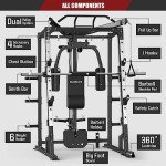 SunHome Smith Machine with Weight Bench, Multifunction Power Cage Squat Rack with Smith Bar, LAT Pull-Down Systems, Cable Crossover Machine for Home Gym
