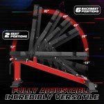 Mikolo Multi-Function Power Cage, 2200lbs Squat Rack with LAT-Pull Down System & Cable Crossover Machine, Training Equipment with Leg Hold-Down Attachment, Garage & Home Gym Package (Red)