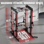 RitFit M1 Pro SmithMachine with Cable Crossover System, Multi-Function Squat Rack Power Cage for Home Gym, Power Rack and Packages Red（bp260 Package）