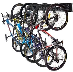 HORUSDY Bike Storage Rack, 6 Bike Racks and 6 Helmets Hooks, Wall Mounted Bike Storage Rack, Max capacity 600lbs