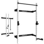 Mikolo 2" x 2" Folding Wall Mounted Squat Rack, 1000 Pounds Capacity Power Rack with Pull Up Bar, J Hooks, Landmine and Other Attachments, Space-Saving Home Gym(White）