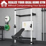 Mikolo 2" x 2" Folding Wall Mounted Squat Rack, 1000 Pounds Capacity Power Rack with Pull Up Bar, J Hooks, Landmine and Other Attachments, Space-Saving Home Gym(White）