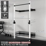 Mikolo 2" x 2" Folding Wall Mounted Squat Rack, 1000 Pounds Capacity Power Rack with Pull Up Bar, J Hooks, Landmine and Other Attachments, Space-Saving Home Gym(White）
