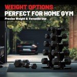 PAPABABE Rubber Hex Dumbbell Set with Rack
