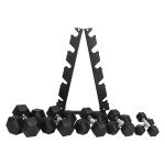 Rubber Coated Hex Dumbbell Set with Rack
