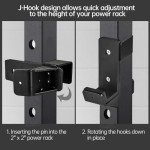 AINAFIX J Hooks for 2" x 2" Power Rack with 1" Hole, Rubber Pad J-Hook for Power Cage, Bottom Reinforced Steel J Cups for Squat Rack, Heavy Duty Barbell Holder, Black (1" Hole)