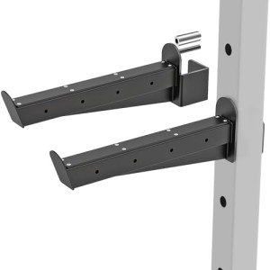 Kipika Safety Spotter Arms for 3" x 3" Power Racks with 5/8" & 1" Holes - Heavy Duty Barbell Safety Catches with Rubber Pad - Adjustable and Easy to Install - Set of 2