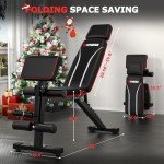Foldable Workout Bench, Adjustable Weight Bench with Leg Extension, Preacher Pad, Extended Headrest, Collapsible Bench for Home Gym Full Body Workout Strength Training Banco de Pesas