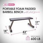 HolaHatha 600 Pound Capacity Portable Compact Foam Padded Flat Barbell Bench with Durable Steel Frame for Full Body Exercise, Black