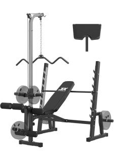 JX FITNESS Olympic Weight Bench with Preacher Curl Pad and Leg Developer, Workout Bench Press Multi-Function Weight Lifting Gym/Home Gym