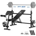 FLYBIRD Olympic Weight Bench, Adjustable Bench Press with Squat Rack, Leg Developer, Preacher Curl Pad for Home Gym, Full-Body Strength Training Equipment