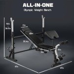 FLYBIRD Olympic Weight Bench, Adjustable Bench Press with Squat Rack, Leg Developer, Preacher Curl Pad for Home Gym, Full-Body Strength Training Equipment