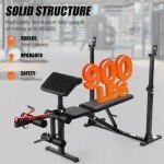 Aceshin Olympic Weight Bench, 900 LBS Adjustable Weight Bench and Squat Rack, Bench Press Set with Leg Extension, Preacher Curl Pad, Workout Bench for Home Gym