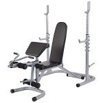 BalanceFrom RS 60 Multifunctional Workout Station Adjustable Olympic Workout Bench with Squat Rack, Leg Extension, Preacher Curl, and Weight Storage, 800-Pound Capacity, Gray
