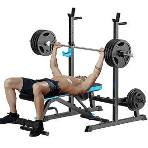 JX FITNESS Weight Bench with Squat Rack, Bench Press Rack Two Piece Set Adjustable Bench & Barbell Rack Stand for Home Gym Full-Body Workout