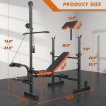 XDDIAS Bench Press Set, 880LBS Adjustable Weight Bench with Leg Extension and Preacher Curl Pad, 8 IN 1 Multi-Function Gym Bench with LAT Pulldown Pulley System, Full-Body Workout Home Gym Equipment