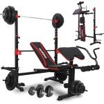 MAIDOMA 1500LB 6 IN 1 Olympic Weight Bench with Leg Extension and Leg Curl, Foldable Bench Press with Preacher Curl and Squat Rack, Workout Benches with Safety Bar Catches for Home Gym(US Stock)