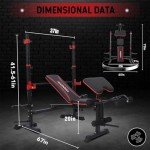 MAIDOMA 1500LB 6 IN 1 Olympic Weight Bench with Leg Extension and Leg Curl, Foldable Bench Press with Preacher Curl and Squat Rack, Workout Benches with Safety Bar Catches for Home Gym(US Stock)