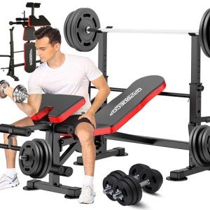 OPPSDECOR 8 in 1 660lbs Weight Bench Adjustable Bench Press Set with Squat Rack Olympic Workout Bench with Leg Developer Preacher Curl Foldable Weight Benches For Home Gym OPX496 (Vermeil)