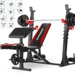 OPPSDECOR Weight Bench Set with Barbell/Squat Rack, 900LBS Heavy Duty Pro Bench Press Set with Leg Curl/Extension and Preacher Curl, Adjustable Full-Body Workout Bench for Home Gym Fitness (Darkred)