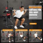 OPPSDECOR Weight Bench Set with Barbell/Squat Rack, 900LBS Heavy Duty Pro Bench Press Set with Leg Curl/Extension and Preacher Curl, Adjustable Full-Body Workout Bench for Home Gym Fitness (Darkred)