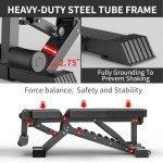 Adjustable Weight Bench, 1100 LB Weight Capacity Heavy-duty Workout Bench, Extended Head, and Neck Protection Design, Foldable Flat/Incline/Decline Exercise Multi-Purpose Bench for Home Gym